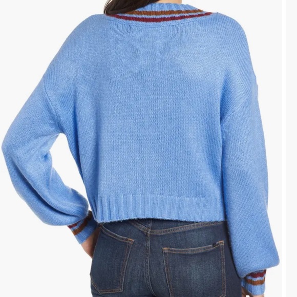 CODEXMODE Blue cropped long bell sleeve sweater - Large - Picture 2 of 7